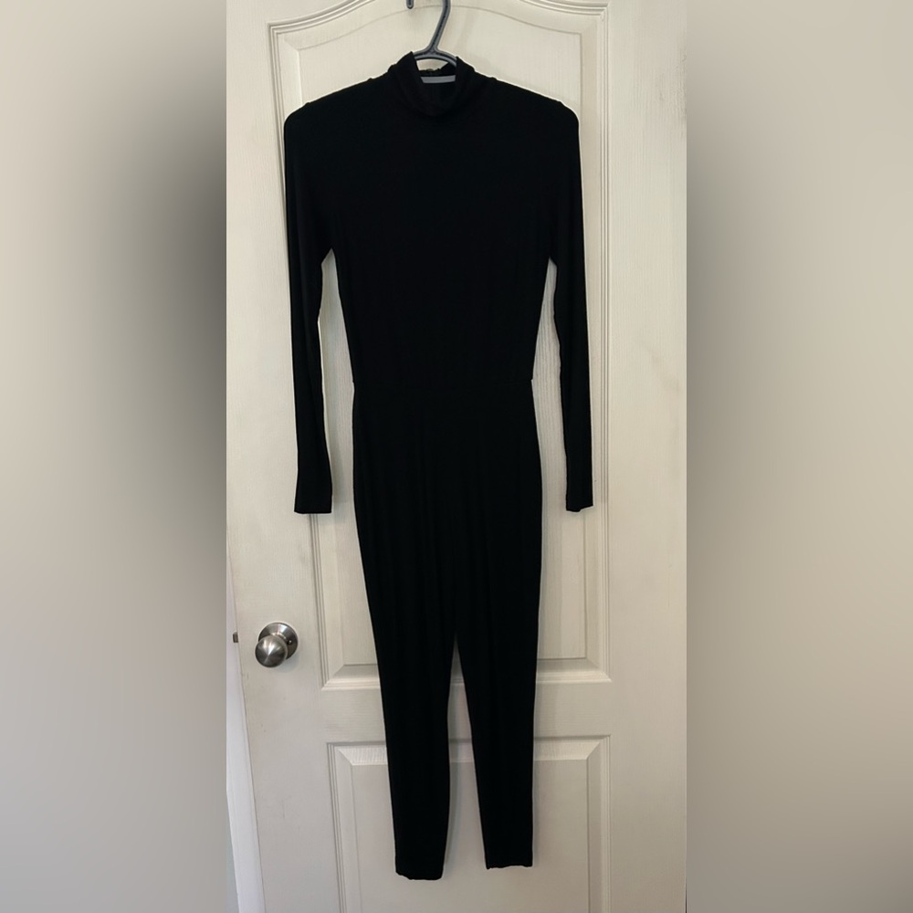JLUXLABEL Black Long Sleeve Mock Neck Jumpsuit